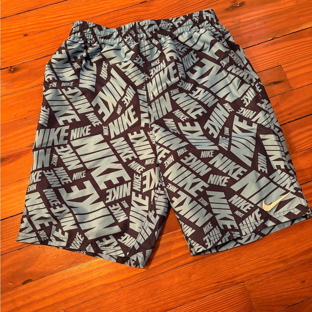 Nike Kids Black and Blue Logo Swim Trunks